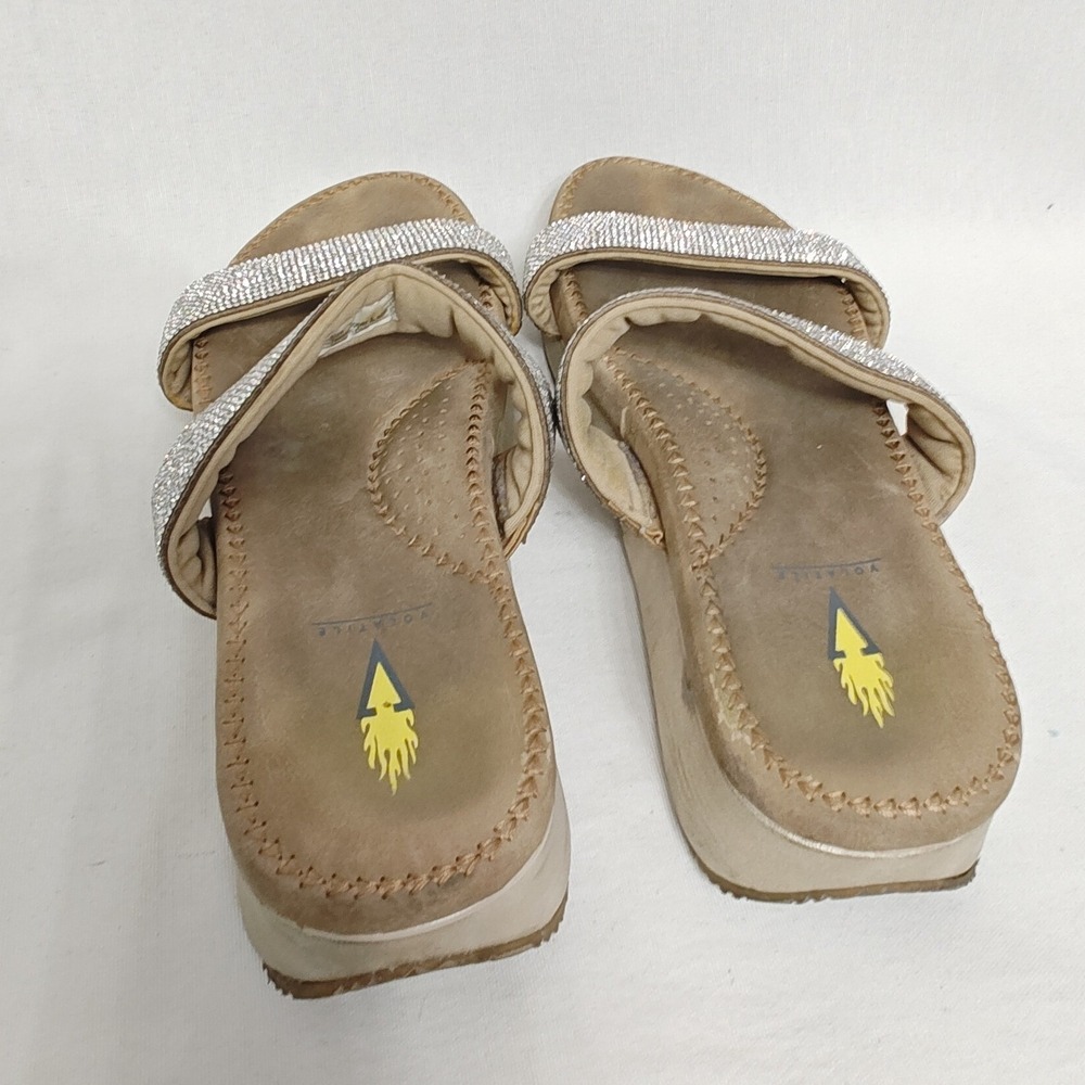 Volatile Sandals Tan Rhinestone Double Strap Platform Wedge Size‎ 7 - Picture 6 of 10
